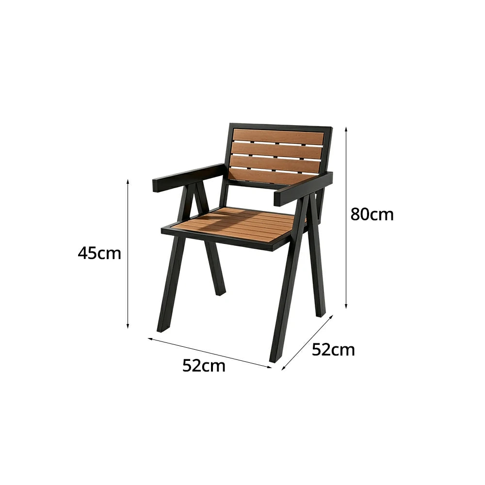 SOLARA Outdoor Chair Set of 4 WPC Seat Galvanised Steel Frame for Patio Garden Cafe Balcony - Black