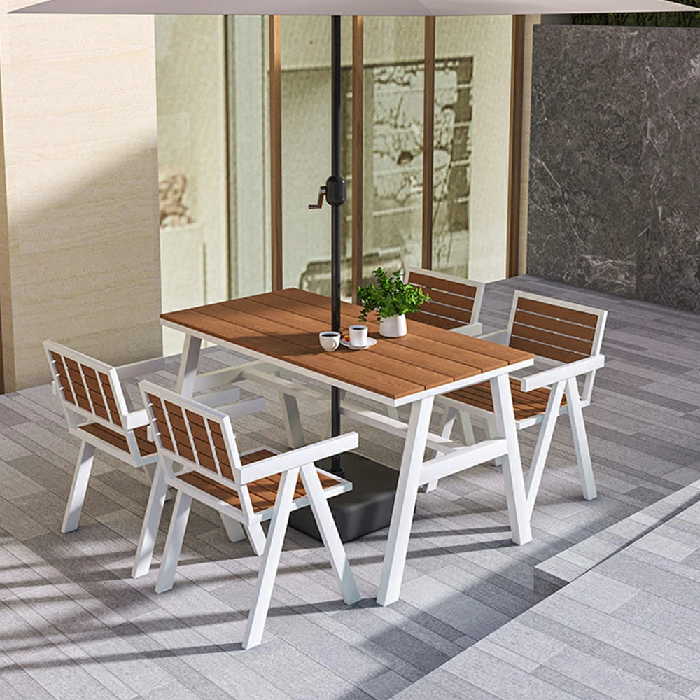 SOLARA Outdoor Chair Set of 4 WPC Seat Galvanised Steel Frame for Patio Garden Cafe Balcony - White