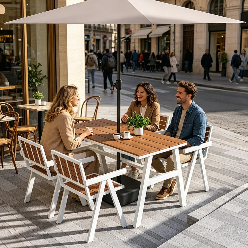 SOLARA Outdoor Chair Set of 4 WPC Seat Galvanised Steel Frame for Patio Garden Cafe Balcony - White