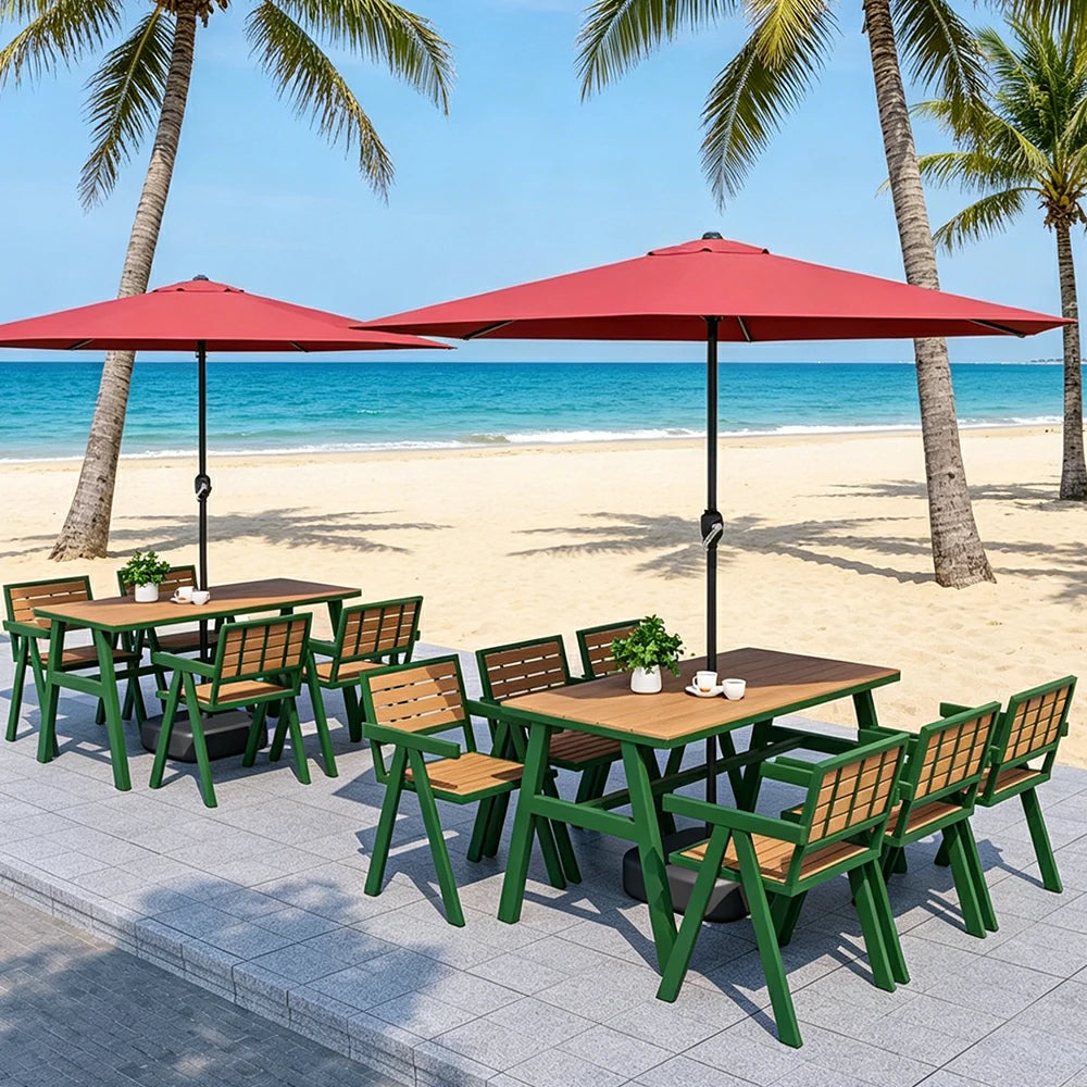 SOLARA Outdoor Chair Set of 4 WPC Seat Galvanised Steel Frame for Patio Garden Cafe Balcony - Dark Green