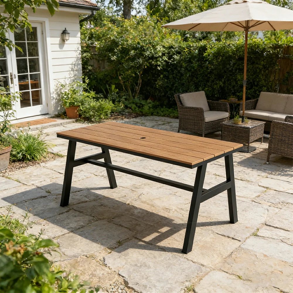 SOLARA Outdoor Dining Table WPC Top Heavy Duty Steel Frame 120/140/160cm for Patio Garden Cafe Restaurant - Black