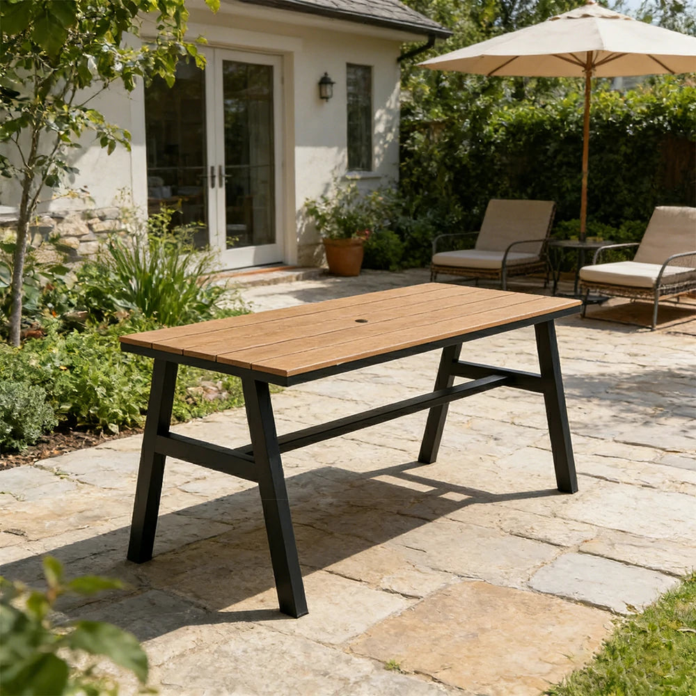 SOLARA Outdoor Dining Table WPC Top Heavy Duty Steel Frame 120/140/160cm for Patio Garden Cafe Restaurant - Black