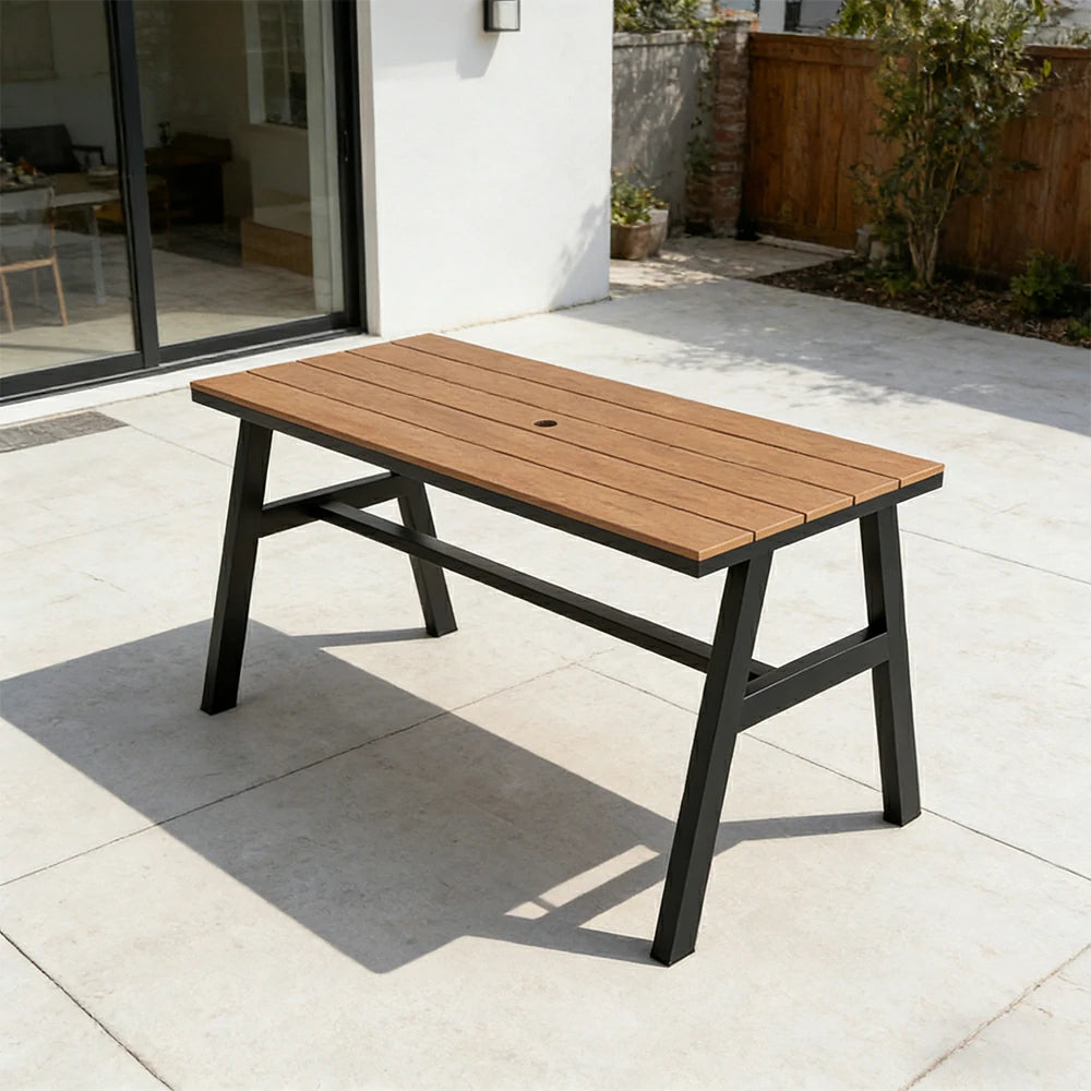 SOLARA Outdoor Dining Table WPC Top Heavy Duty Steel Frame 120/140/160cm for Patio Garden Cafe Restaurant - Black