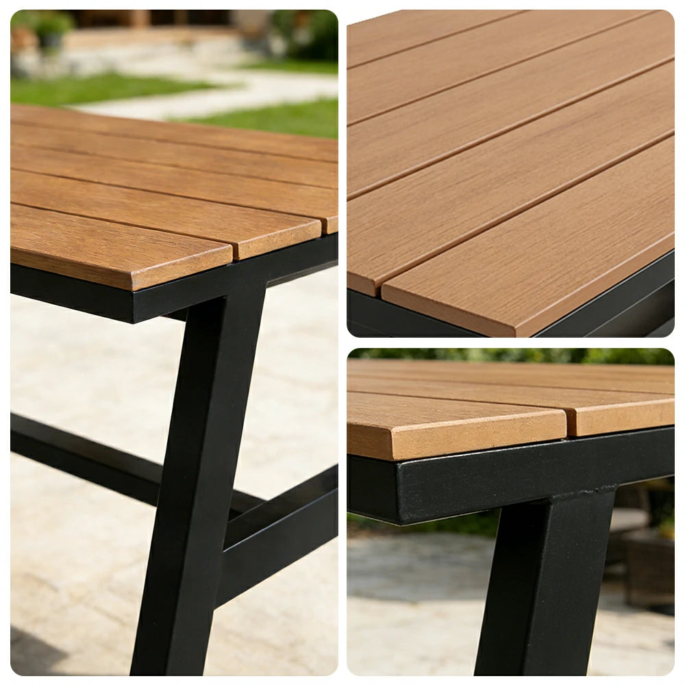 SOLARA Outdoor Dining Table WPC Top Heavy Duty Steel Frame 120/140/160cm for Patio Garden Cafe Restaurant - Black