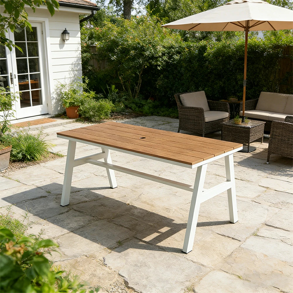 SOLARA Outdoor Dining Table WPC Top Heavy Duty Steel Frame 120/140/160cm for Patio Garden Cafe Restaurant - White