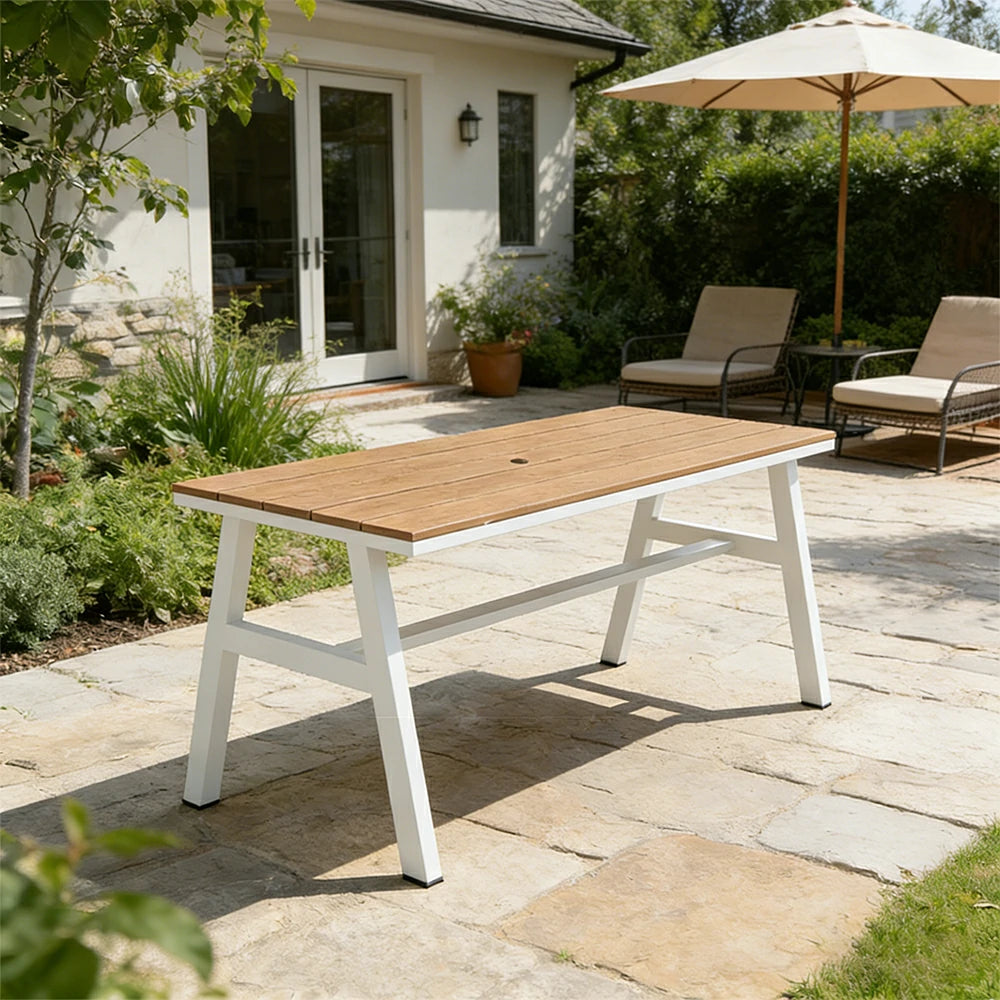 SOLARA Outdoor Dining Table WPC Top Heavy Duty Steel Frame 120/140/160cm for Patio Garden Cafe Restaurant - White