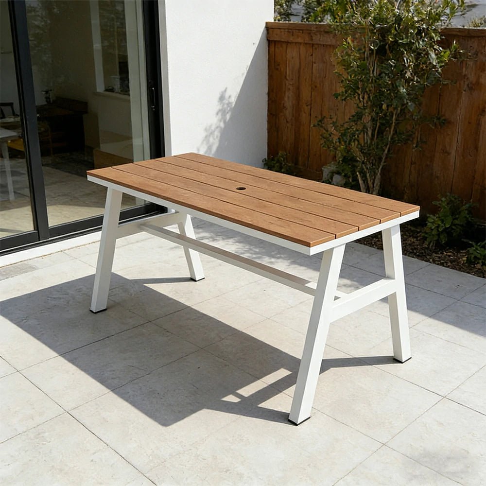 SOLARA Outdoor Dining Table WPC Top Heavy Duty Steel Frame 120/140/160cm for Patio Garden Cafe Restaurant - White