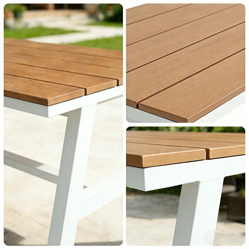 SOLARA Outdoor Dining Table WPC Top Heavy Duty Steel Frame 120/140/160cm for Patio Garden Cafe Restaurant - White
