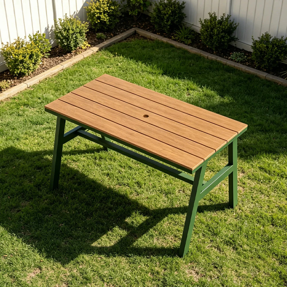 SOLARA Outdoor Dining Table WPC Top Heavy Duty Steel Frame 120/140/160cm for Patio Garden Cafe Restaurant - Dark Green