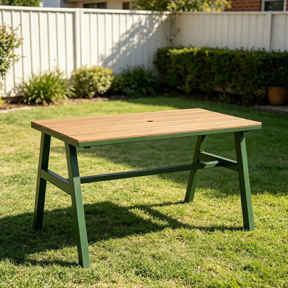 SOLARA Outdoor Dining Table WPC Top Heavy Duty Steel Frame 120/140/160cm for Patio Garden Cafe Restaurant - Dark Green