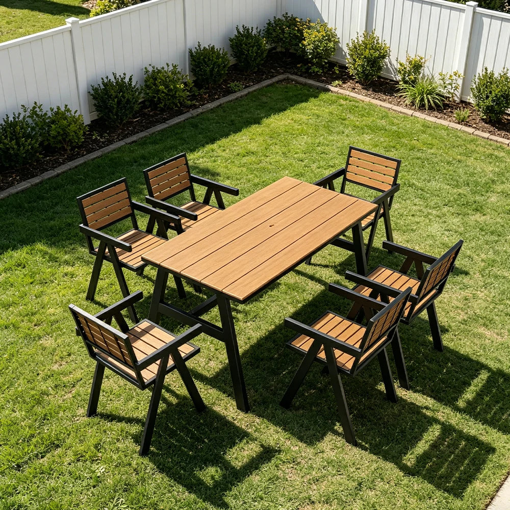 SOLARA Outdoor Dining Table Set 4 Chairs 120/140/160cm Patio Garden Cafe Use - Black