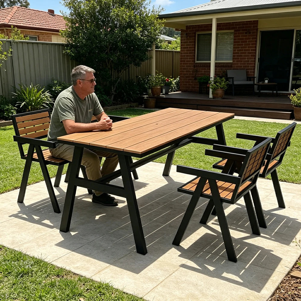 SOLARA Outdoor Dining Table Set 4 Chairs 120/140/160cm Patio Garden Cafe Use - Black