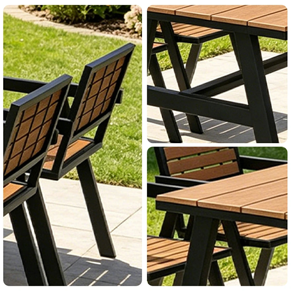 SOLARA Outdoor Dining Table Set 4 Chairs 120/140/160cm Patio Garden Cafe Use - Black
