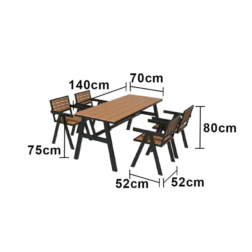 SOLARA Outdoor Dining Table Set 4 Chairs 120/140/160cm Patio Garden Cafe Use - Black