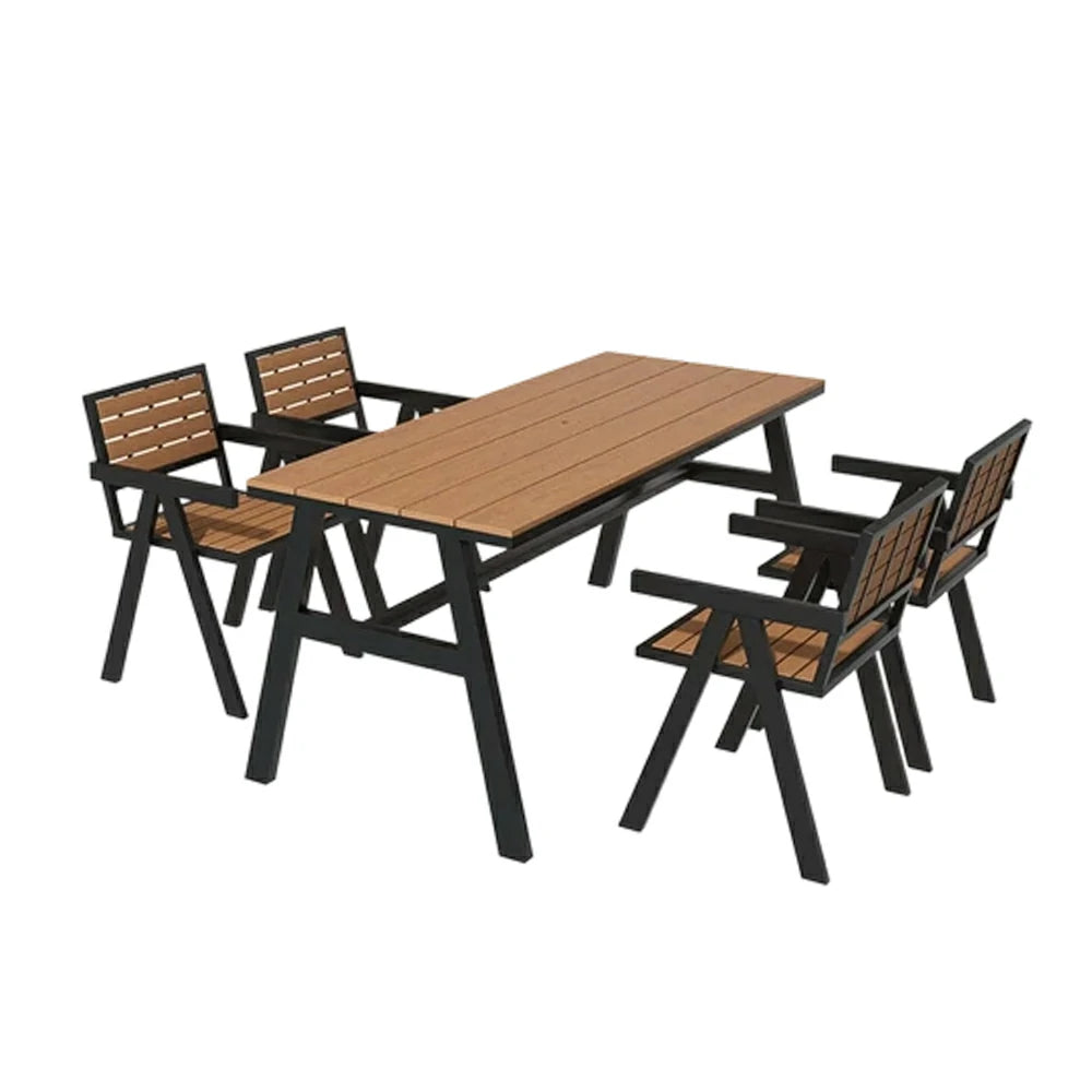 SOLARA Outdoor Dining Table Set 4 Chairs 120/140/160cm Patio Garden Cafe Use - Black