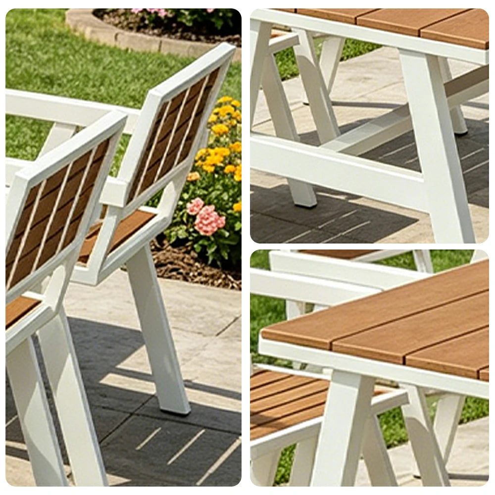 SOLARA Outdoor Dining Table Set 4 Chairs 120/140/160cm Patio Garden Cafe Use - White