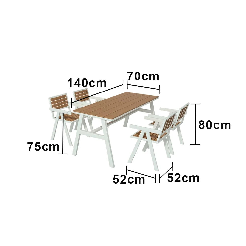 SOLARA Outdoor Dining Table Set 4 Chairs 120/140/160cm Patio Garden Cafe Use - White