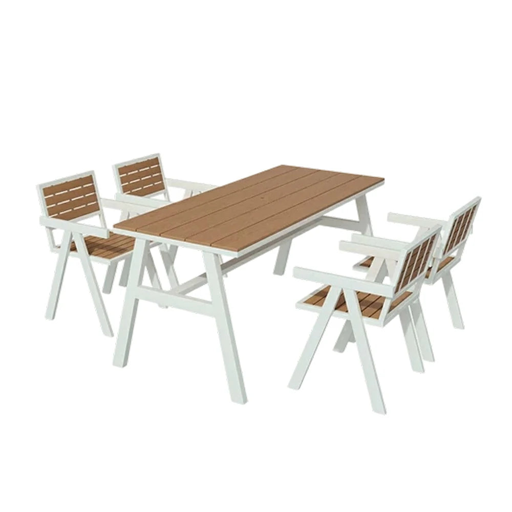 SOLARA Outdoor Dining Table Set 4 Chairs 120/140/160cm Patio Garden Cafe Use - White