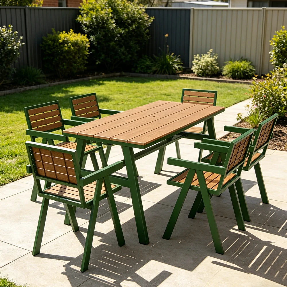 SOLARA Outdoor Dining Table Set 4 Chairs 120/140/160cm Patio Garden Cafe Use - Green