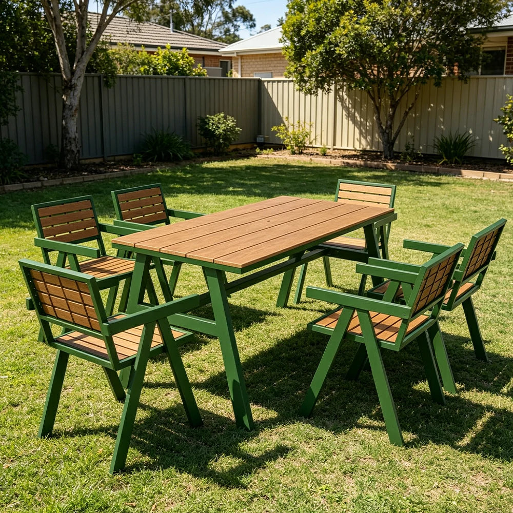 SOLARA Outdoor Dining Table Set 4 Chairs 120/140/160cm Patio Garden Cafe Use - Green
