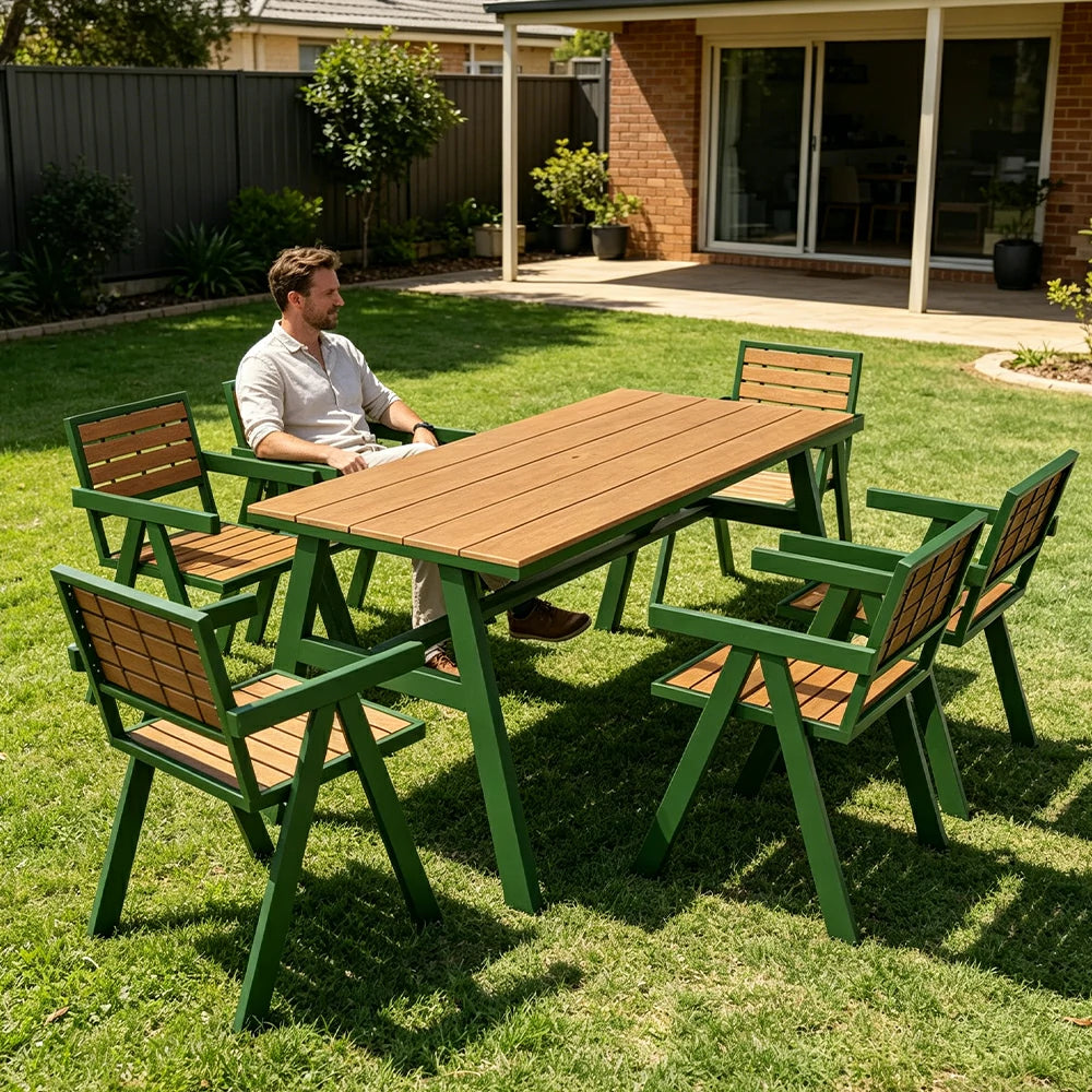 SOLARA Outdoor Dining Table Set 4 Chairs 120/140/160cm Patio Garden Cafe Use - Green