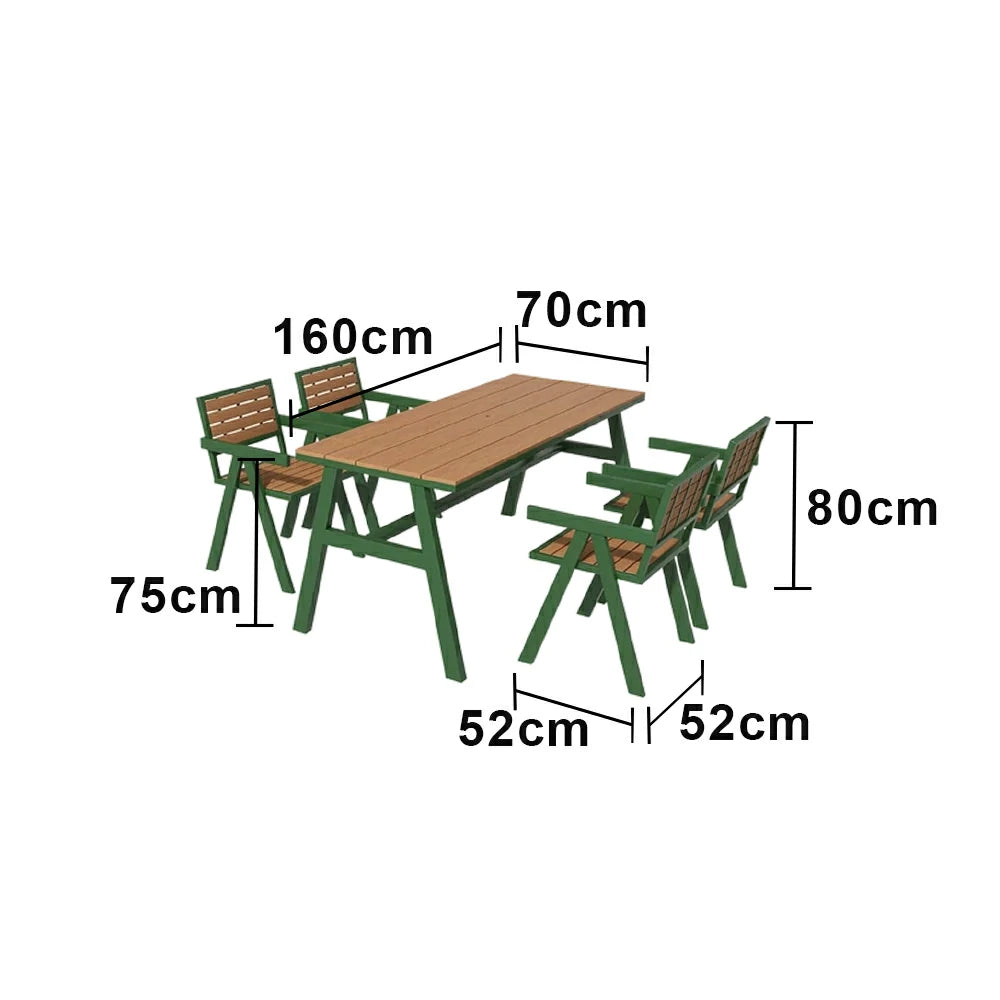 SOLARA Outdoor Dining Table Set 4 Chairs 120/140/160cm Patio Garden Cafe Use - Green
