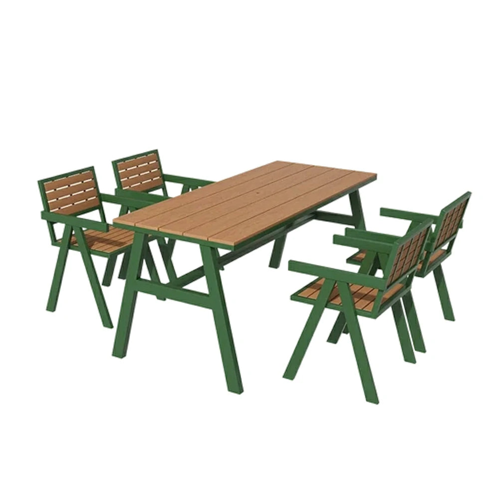SOLARA Outdoor Dining Table Set 4 Chairs 120/140/160cm Patio Garden Cafe Use - Green