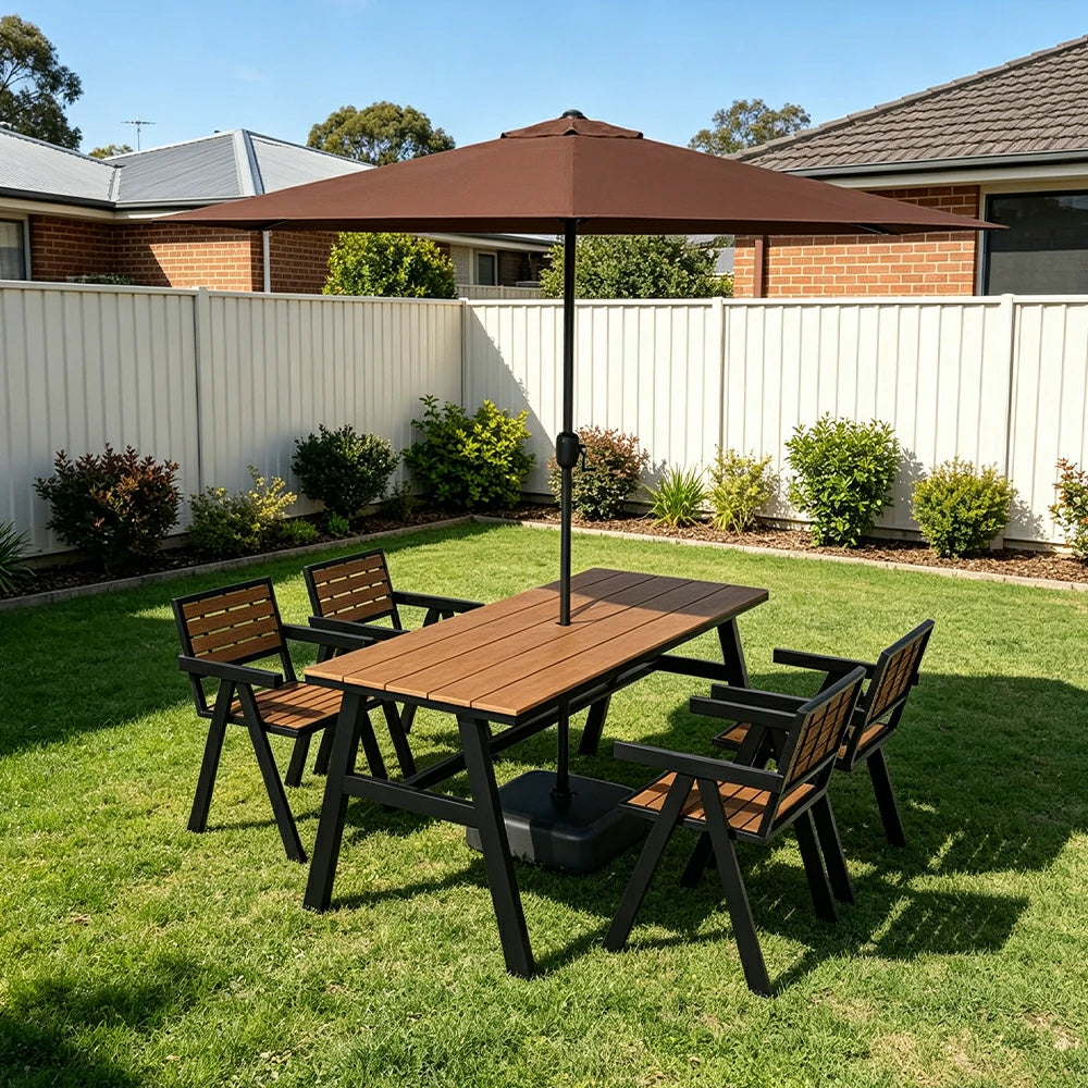 SOLARA Outdoor Table Chair Set with Umbrella 120/140/160cm Patio Garden Cafe Dining Set - Black