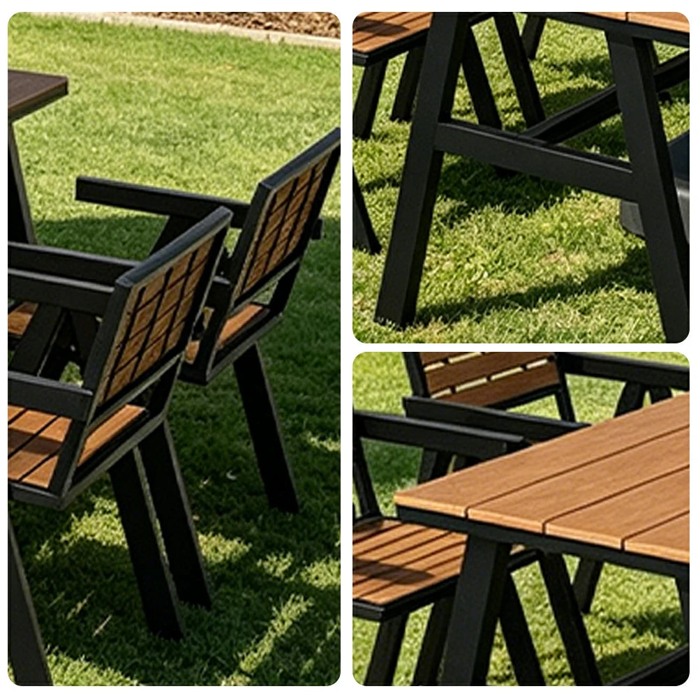 SOLARA Outdoor Table Chair Set with Umbrella 120/140/160cm Patio Garden Cafe Dining Set - Black