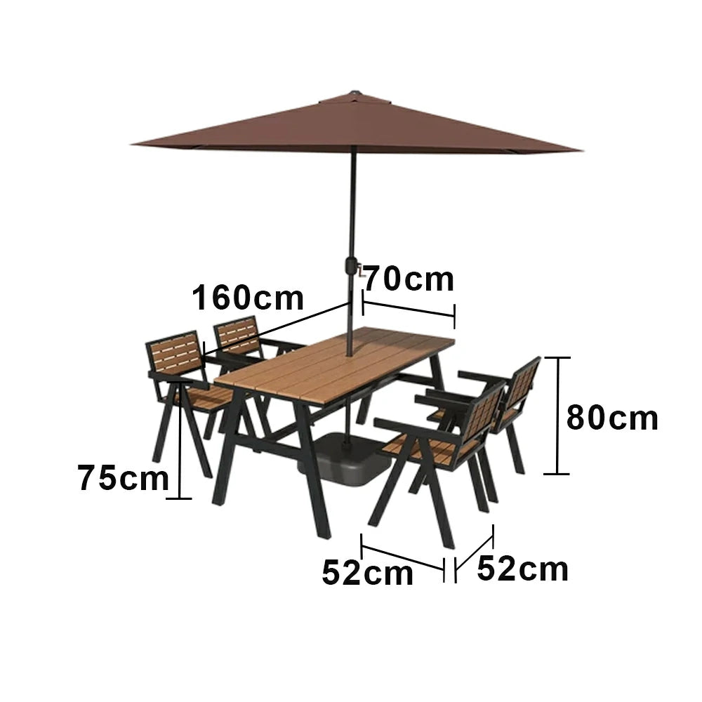 SOLARA Outdoor Table Chair Set with Umbrella 120/140/160cm Patio Garden Cafe Dining Set - Black