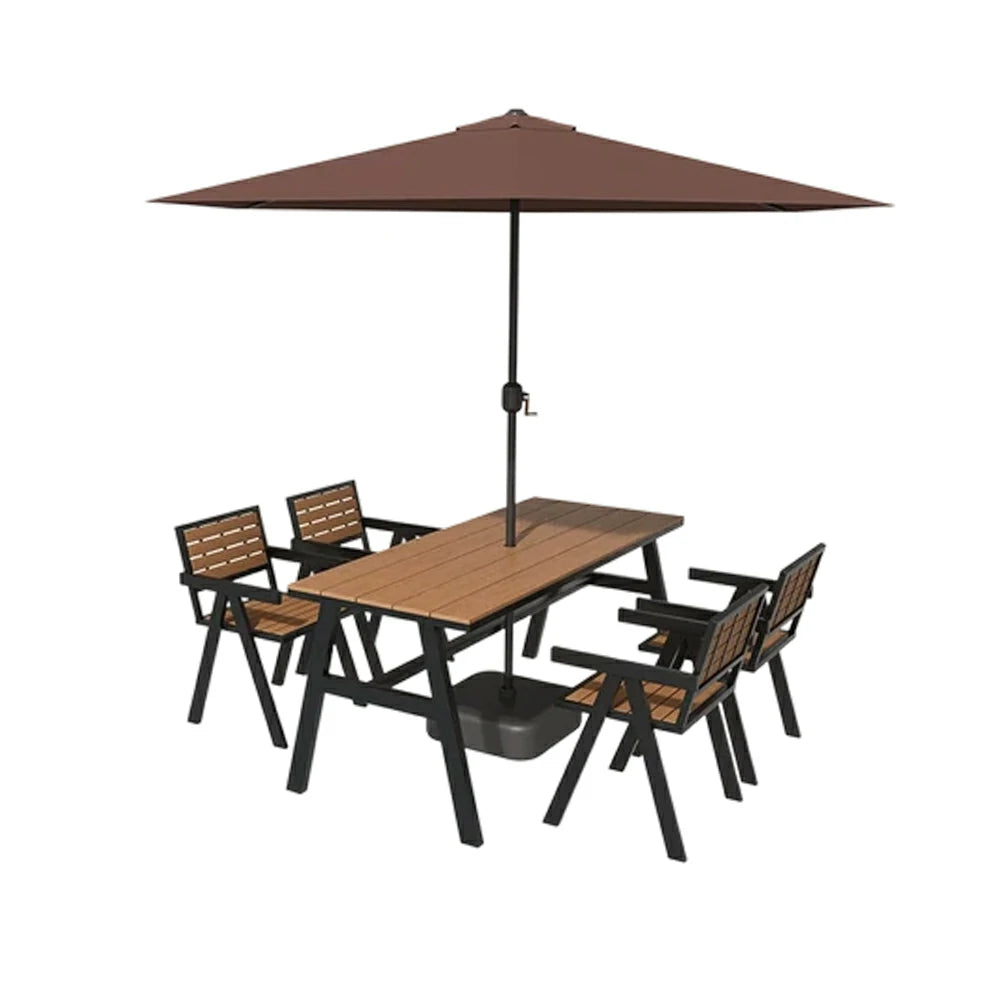 SOLARA Outdoor Table Chair Set with Umbrella 120/140/160cm Patio Garden Cafe Dining Set - Black