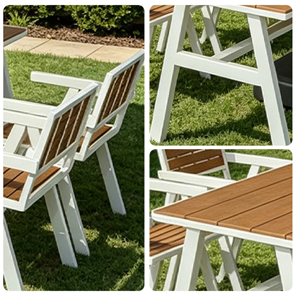 SOLARA Outdoor Table Chair Set with Umbrella 120/140/160cm Patio Garden Cafe Dining Set - White