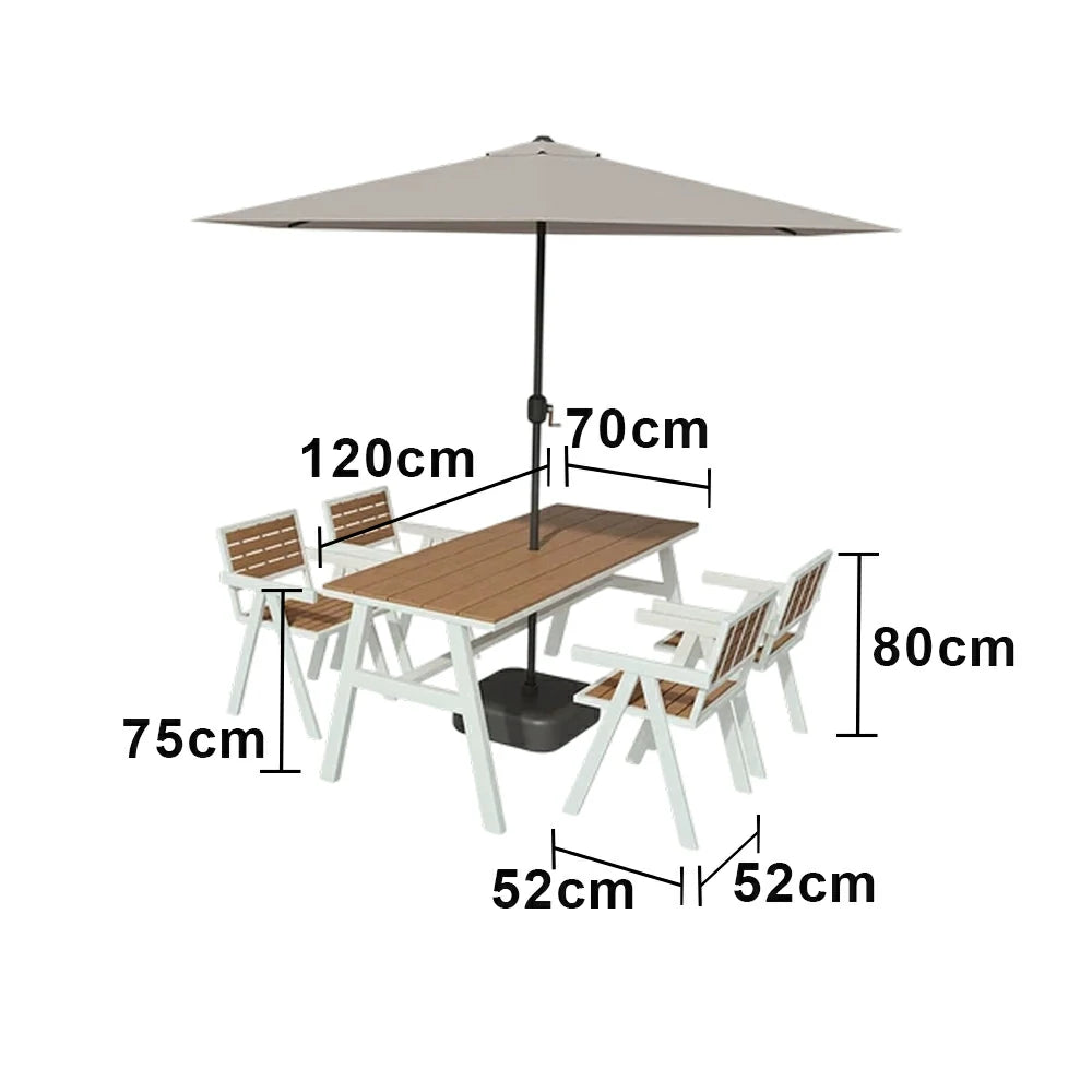 SOLARA Outdoor Table Chair Set with Umbrella 120/140/160cm Patio Garden Cafe Dining Set - White
