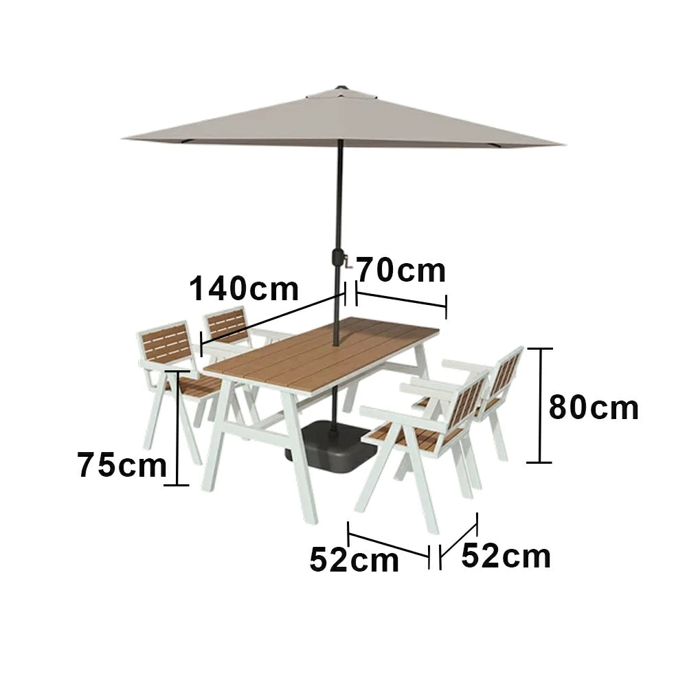 SOLARA Outdoor Table Chair Set with Umbrella 120/140/160cm Patio Garden Cafe Dining Set - White