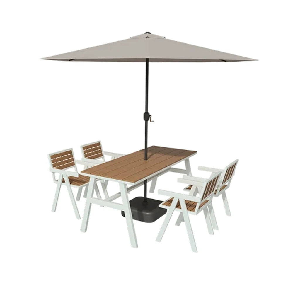 SOLARA Outdoor Table Chair Set with Umbrella 120/140/160cm Patio Garden Cafe Dining Set - White