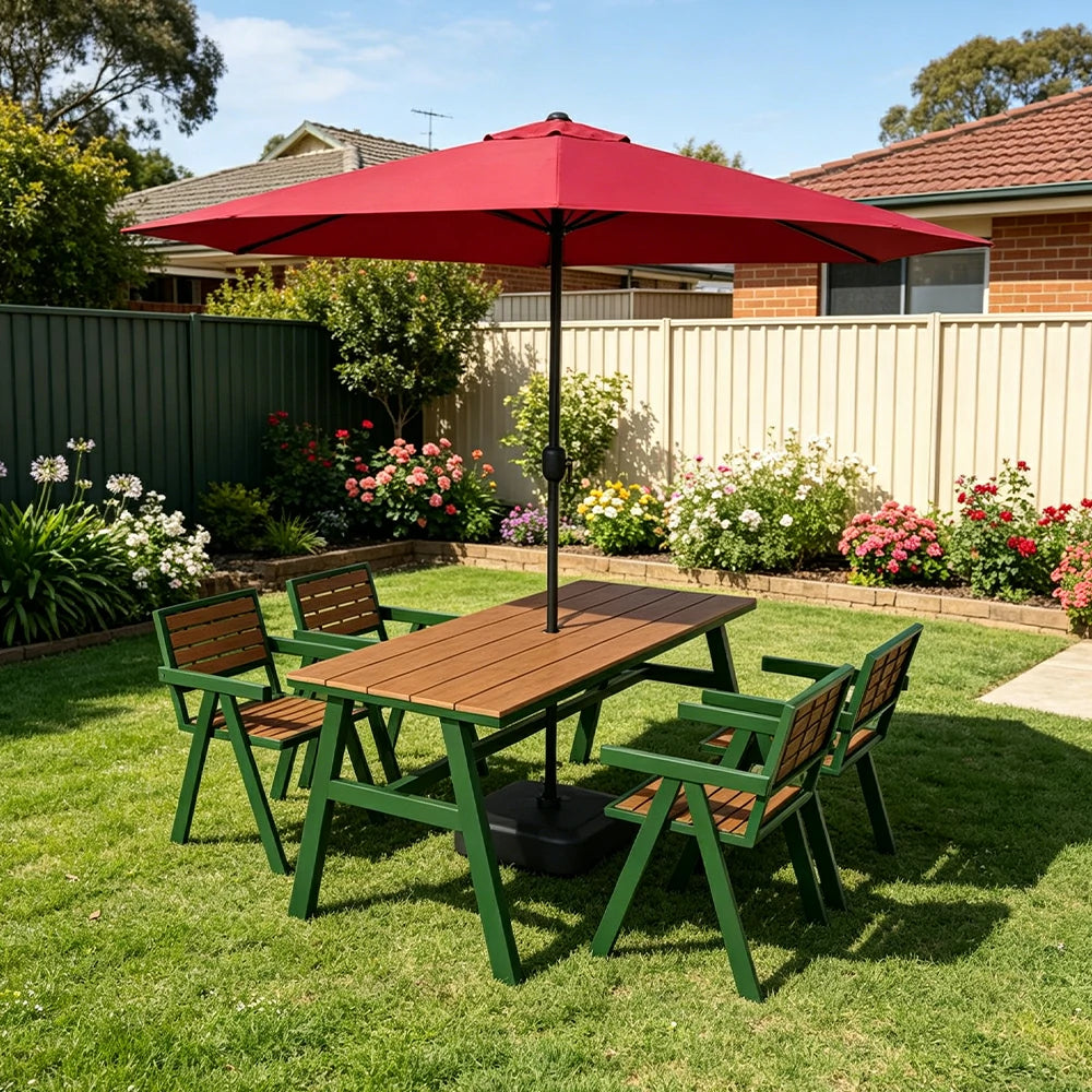 SOLARA Outdoor Table Chair Set with Umbrella 120/140/160cm Patio Garden Cafe Dining Set - Green