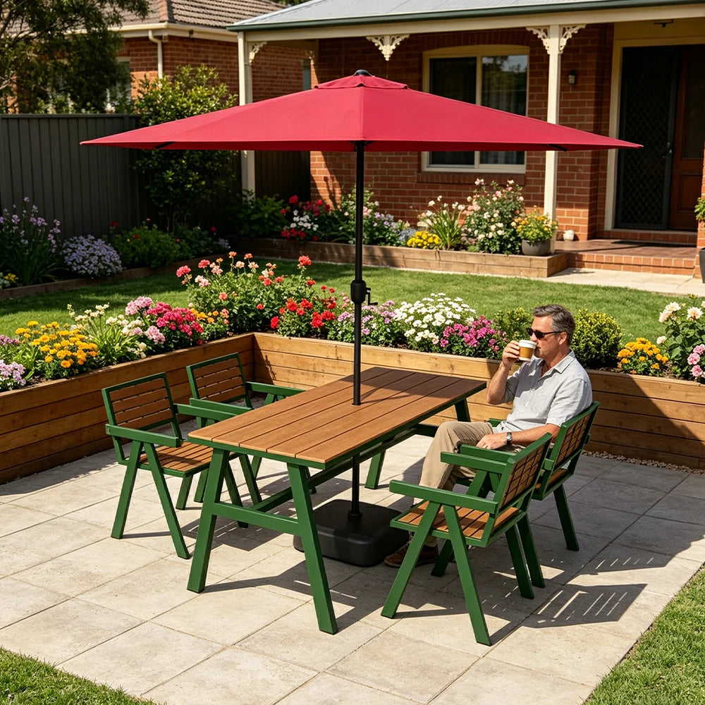 SOLARA Outdoor Table Chair Set with Umbrella 120/140/160cm Patio Garden Cafe Dining Set - Green