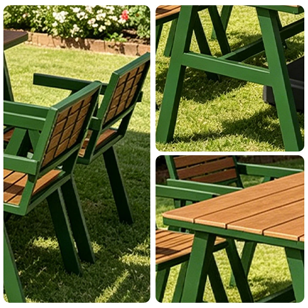 SOLARA Outdoor Table Chair Set with Umbrella 120/140/160cm Patio Garden Cafe Dining Set - Green