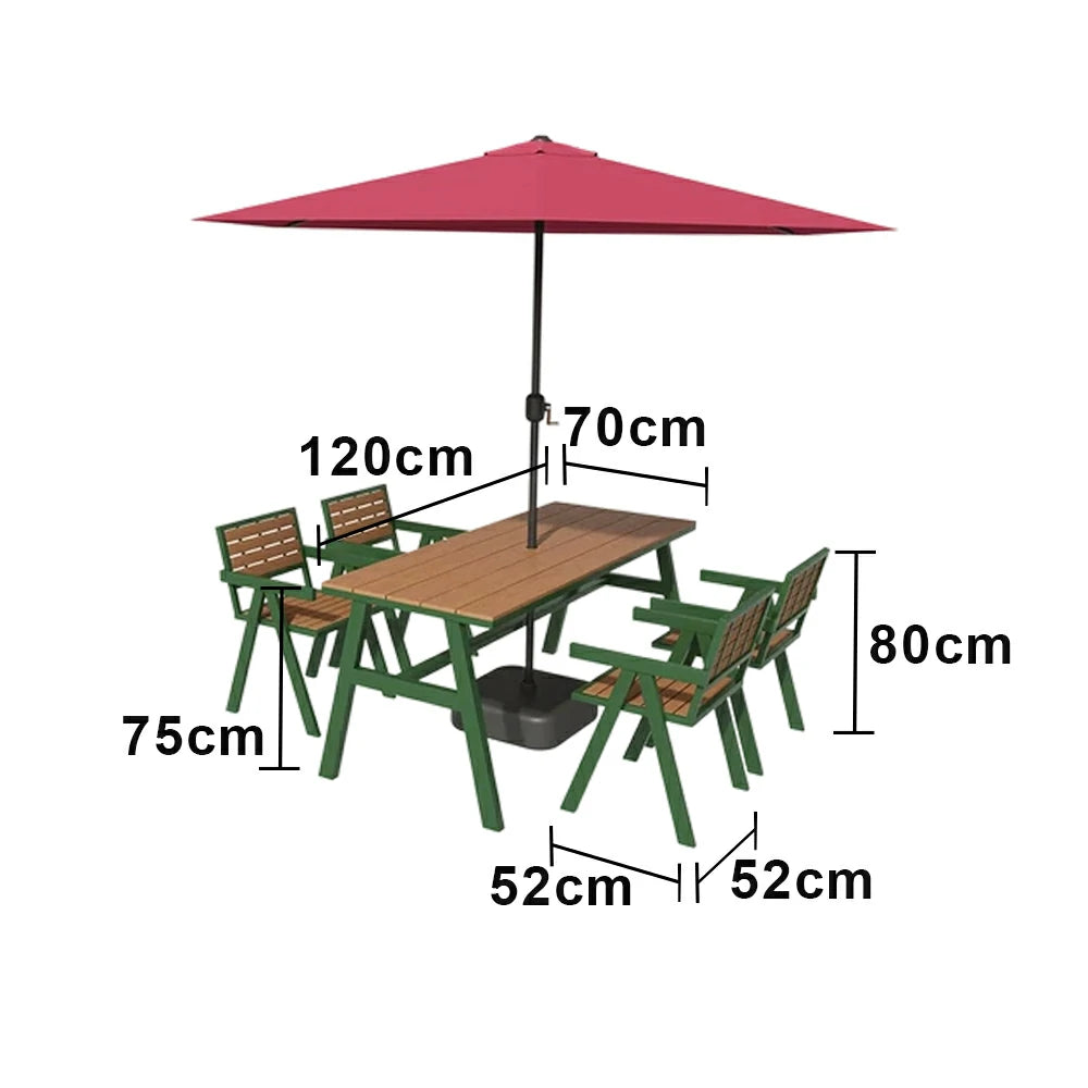 SOLARA Outdoor Table Chair Set with Umbrella 120/140/160cm Patio Garden Cafe Dining Set - Green