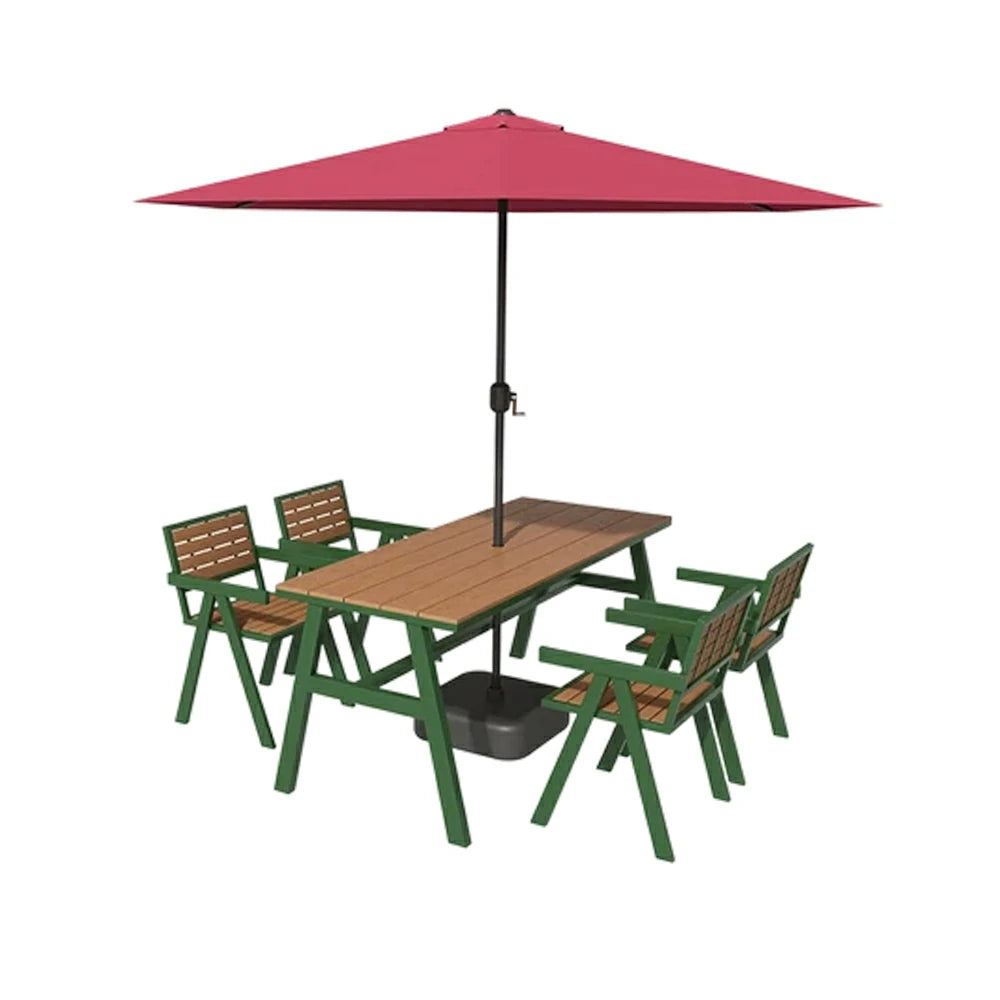 SOLARA Outdoor Table Chair Set with Umbrella 120/140/160cm Patio Garden Cafe Dining Set - Green