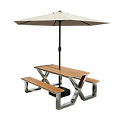 SOLARA Outdoor Table Bench Set Stainless Steel Frame with Umbrella 120/160/200cm Patio Cafe Commercial Use - Silver