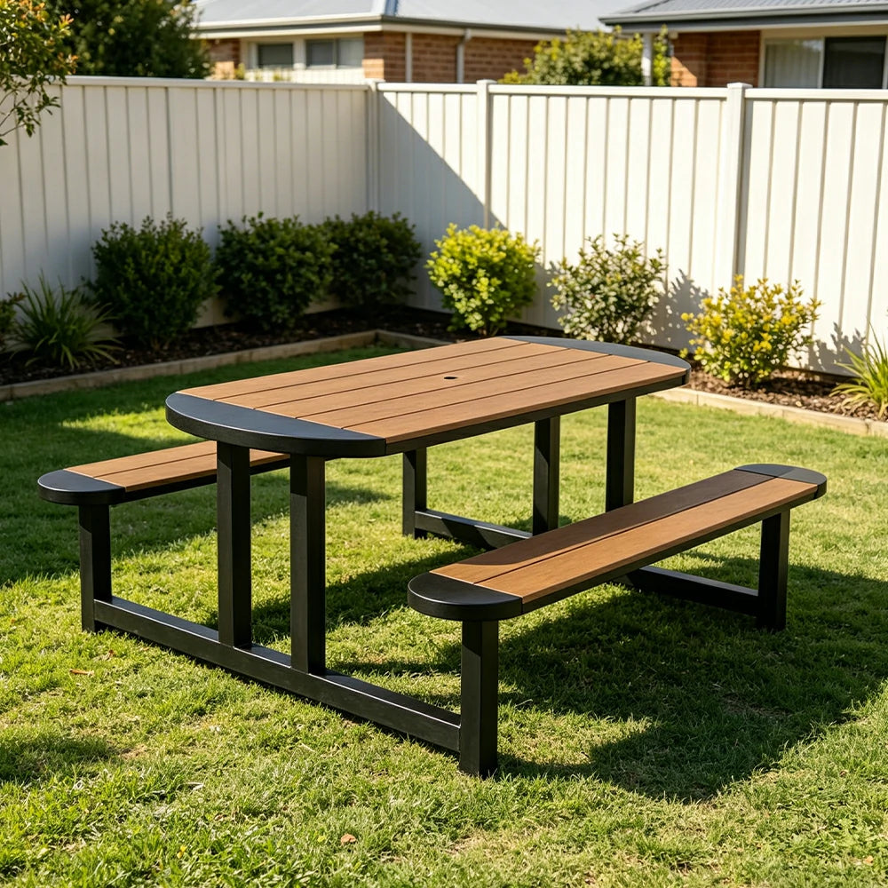 SOLARA Outdoor Picnic Table Bench Set 120/150cm Patio Garden Cafe Dining Use - Black