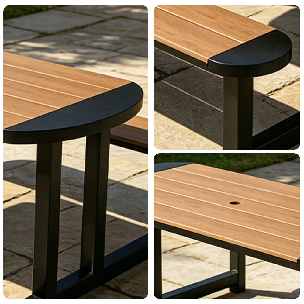 SOLARA Outdoor Picnic Table Bench Set 120/150cm Patio Garden Cafe Dining Use - Black