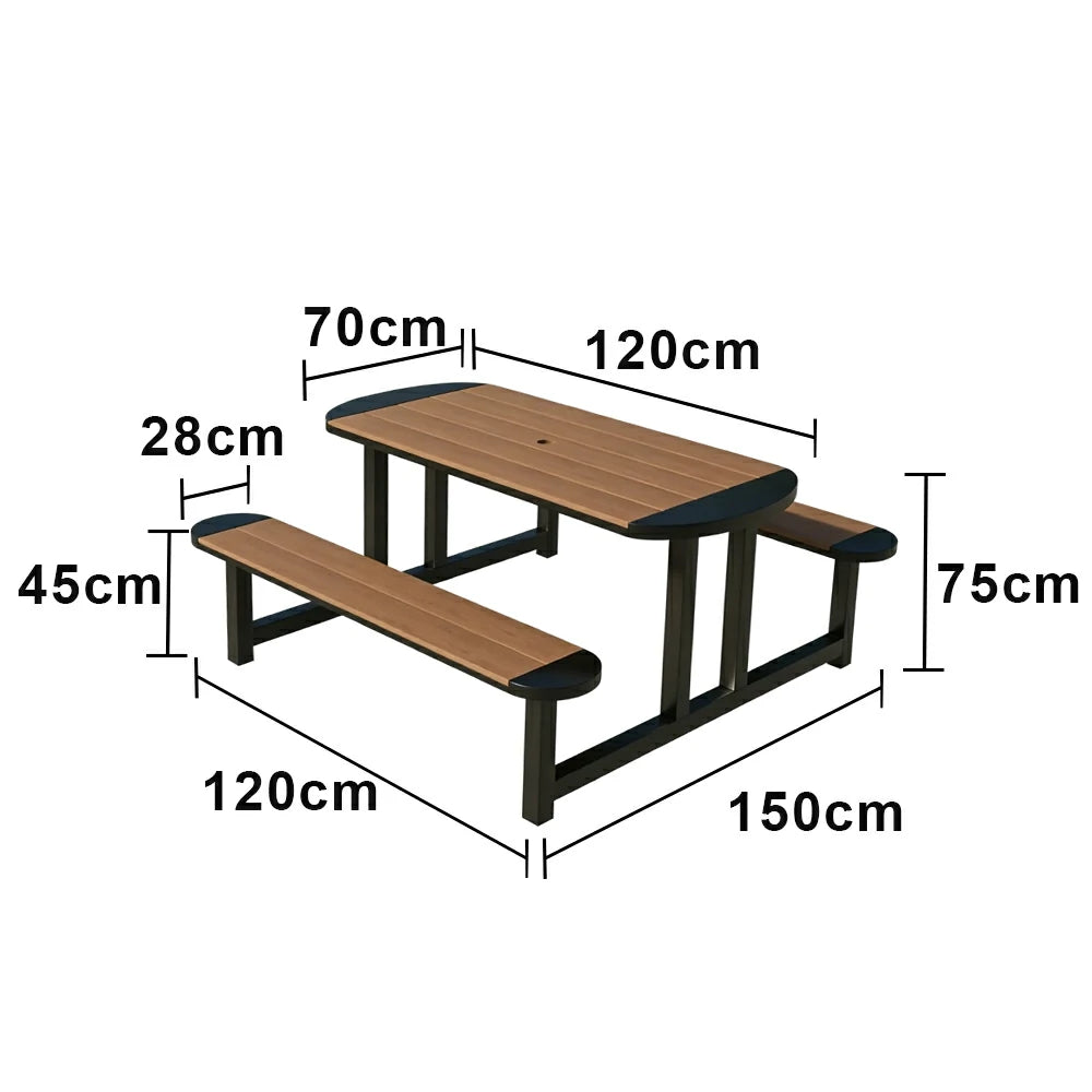 SOLARA Outdoor Picnic Table Bench Set 120/150cm Patio Garden Cafe Dining Use - Black