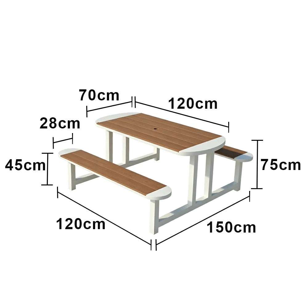 SOLARA Outdoor Picnic Table Bench Set 120/150cm Patio Garden Cafe Dining Use - White