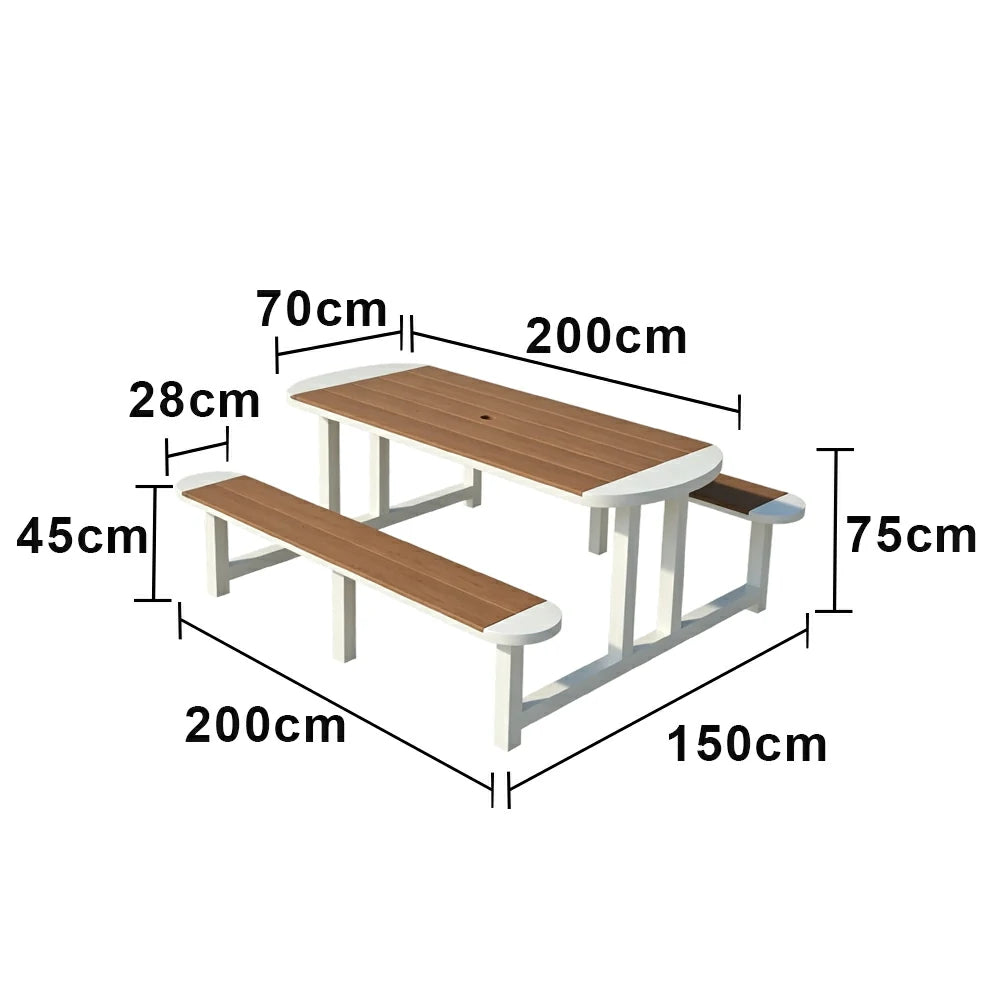 SOLARA Outdoor Picnic Table Bench Set 120/150cm Patio Garden Cafe Dining Use - White