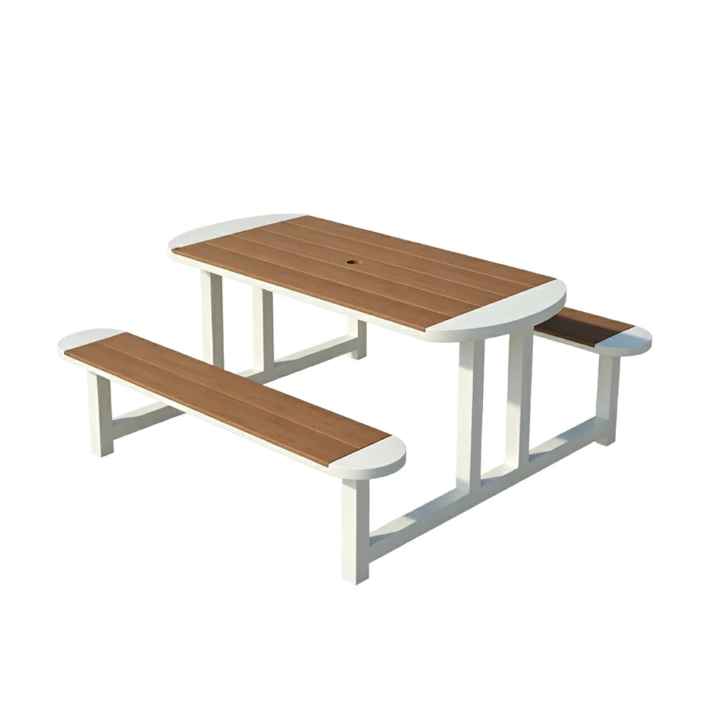 SOLARA Outdoor Picnic Table Bench Set 120/150cm Patio Garden Cafe Dining Use - White