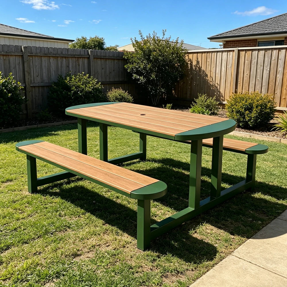 SOLARA Outdoor Picnic Table Bench Set 120/150cm Patio Garden Cafe Dining Use - Green
