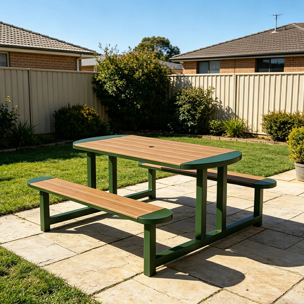 SOLARA Outdoor Picnic Table Bench Set 120/150cm Patio Garden Cafe Dining Use - Green