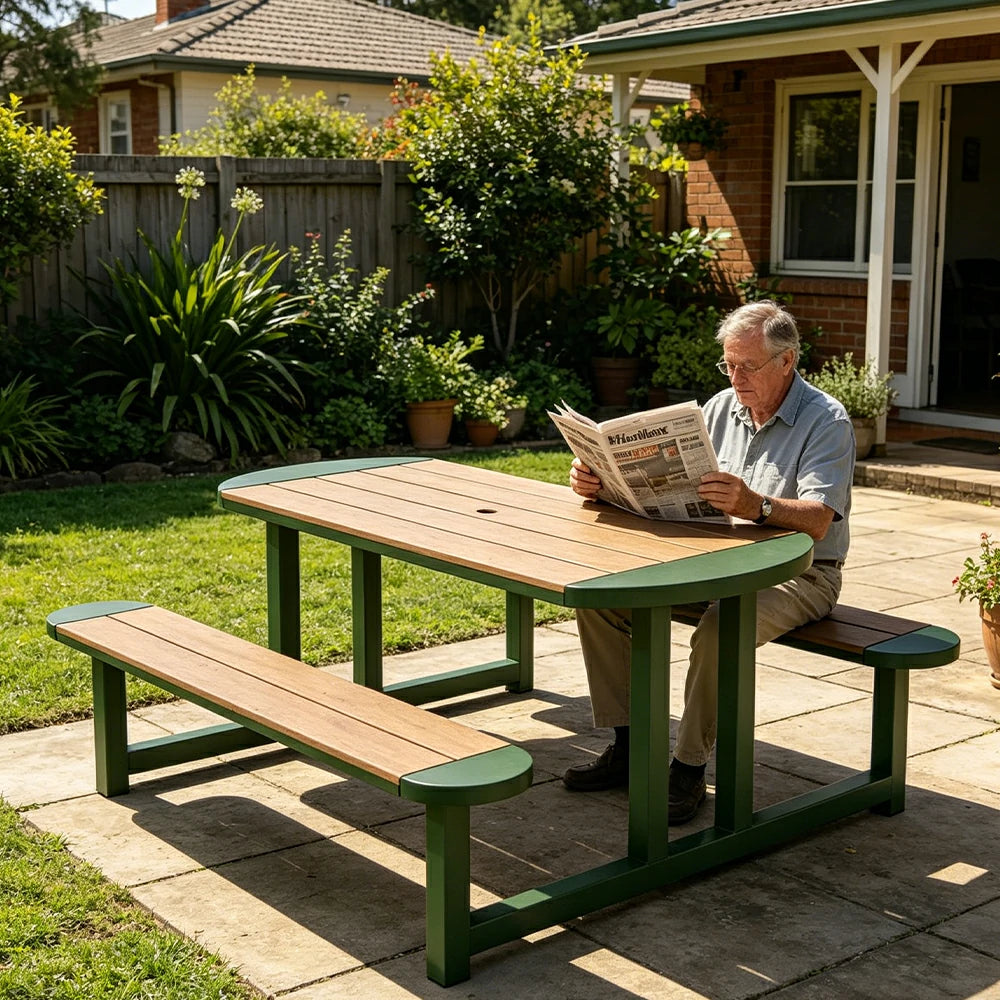 SOLARA Outdoor Picnic Table Bench Set 120/150cm Patio Garden Cafe Dining Use - Green